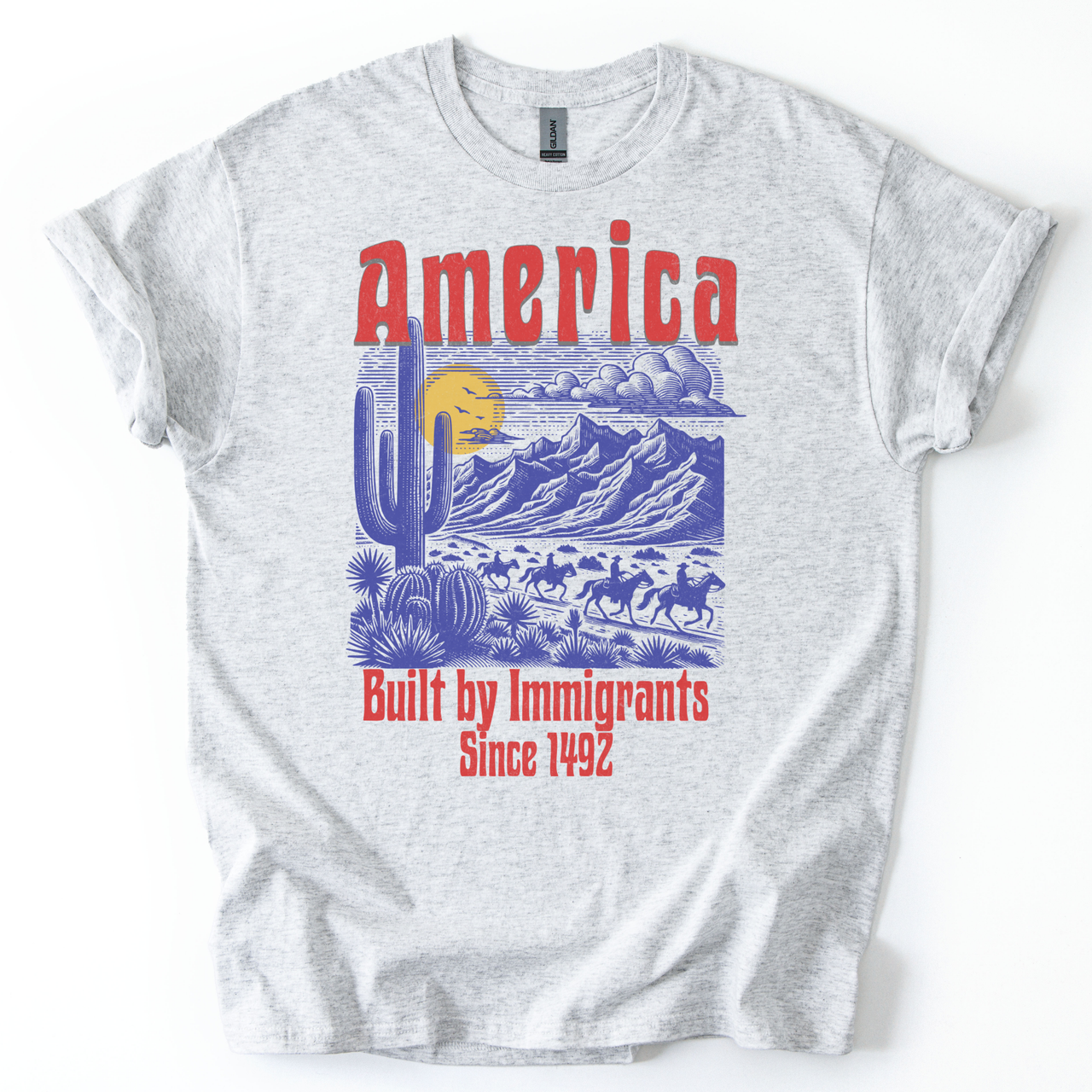 America Built By Immigrants - Blue and Red