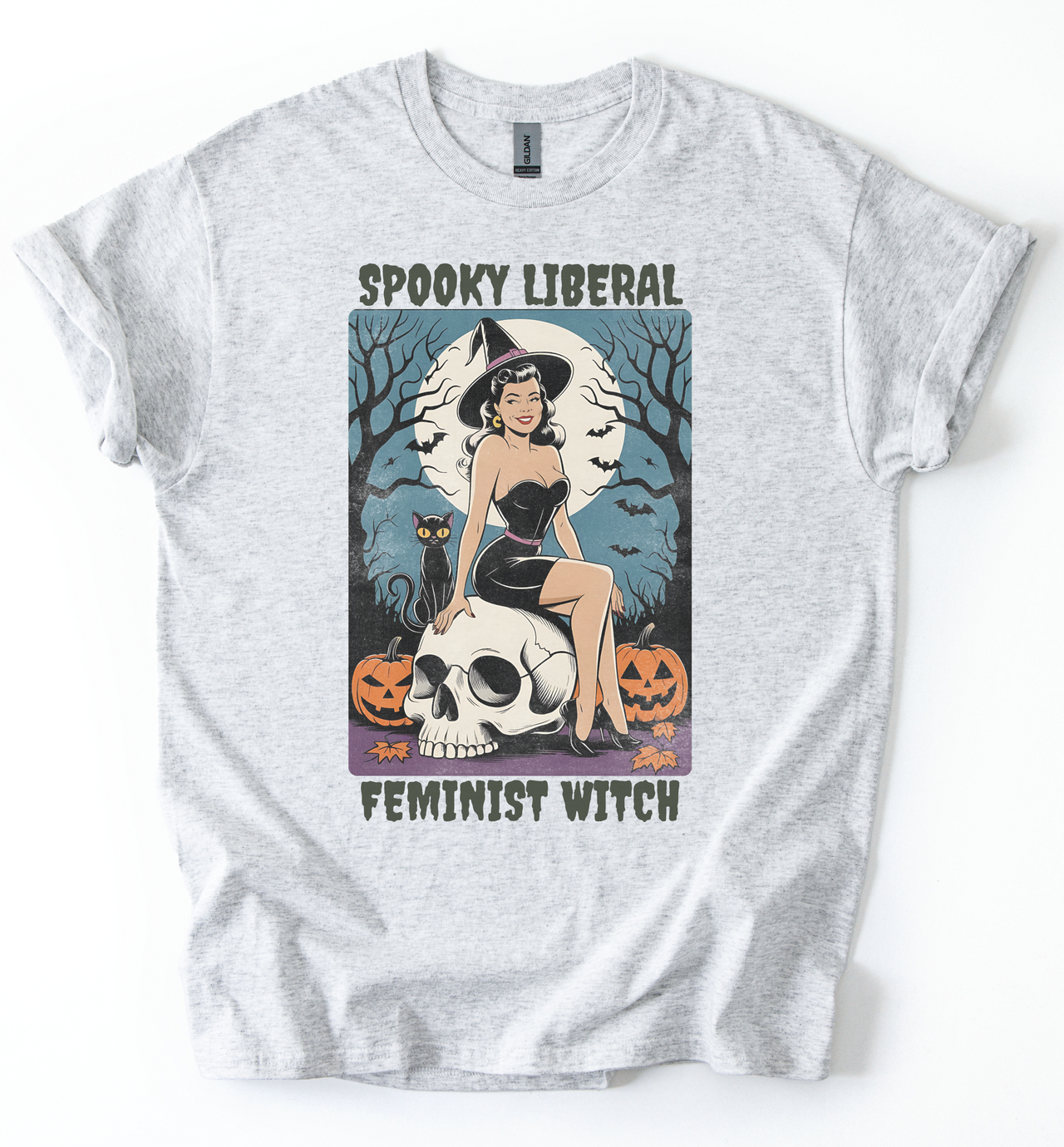 Spooky Liberal Feminist Witch Vintage Pinup Tee - Light Colors