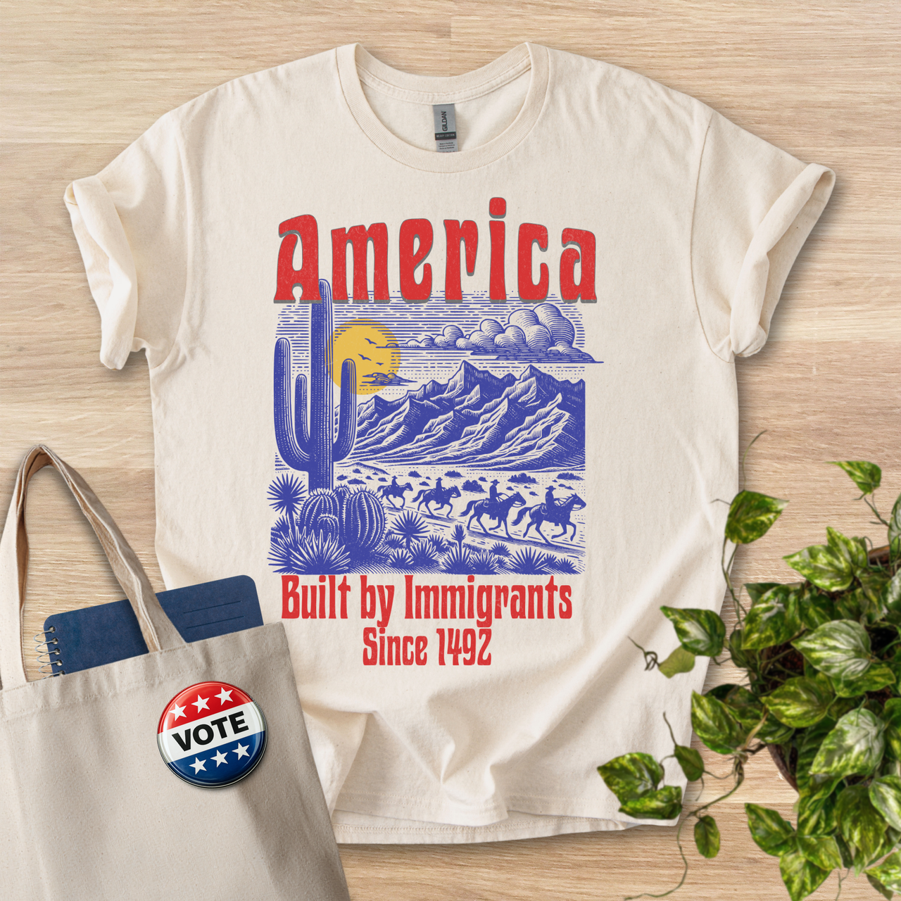 America Built By Immigrants - Blue and Red