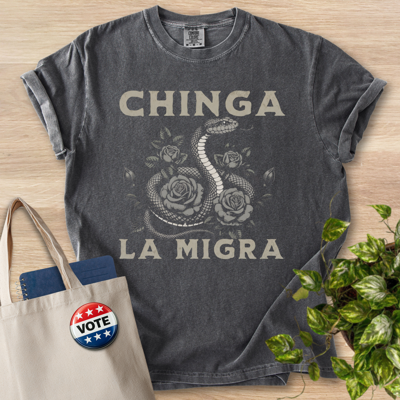 Vintage Washed Chinga La Migra Snake
